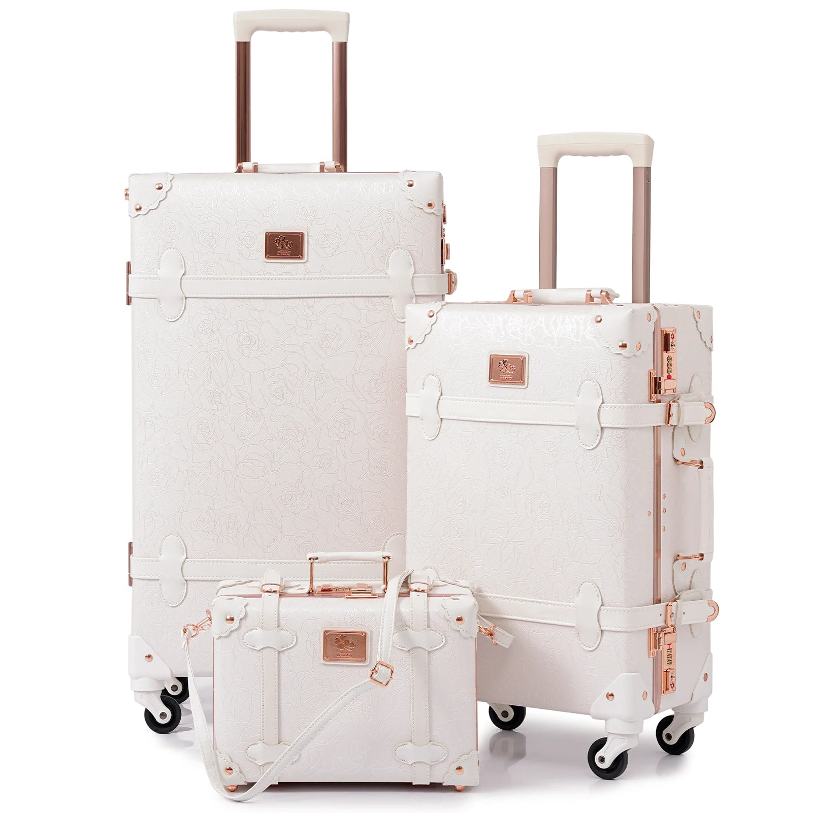 urecity Vintage Luggage Set, 3 Piece Retro trolley luggage bag,Travel Luggage with Spinner Wheels and Beauty Case (Army Green)