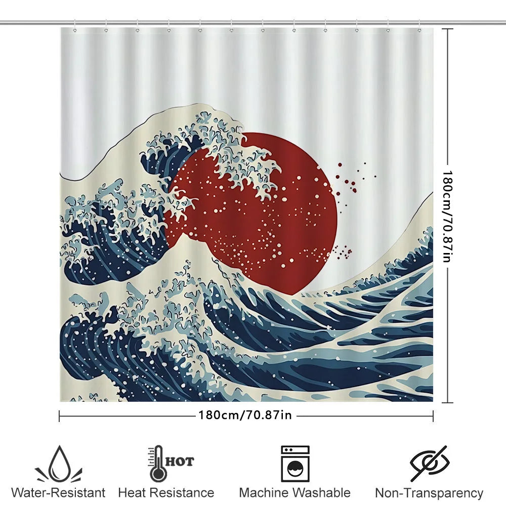 The Great Wave off Kanagawa Shower Curtain Japanese Style Bathroom Decor Art Print Waterproof Polyester Fabric Bath Curtain