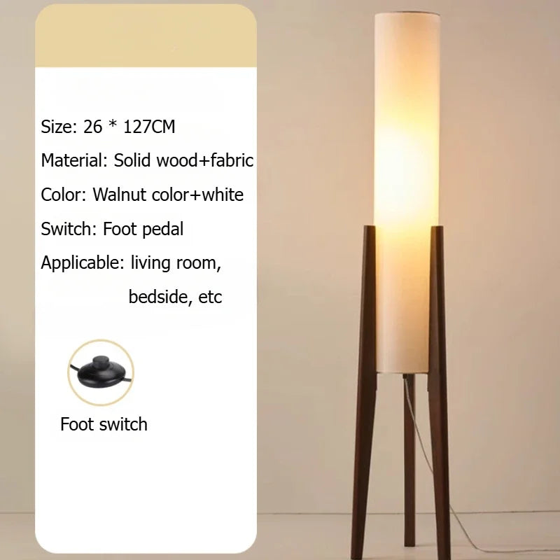 Retro Solid Wood Floor Lamp White Fabric Night Standing Light Home Decor Bedroom Bedside Living Dining Room Led Lighting Fixture