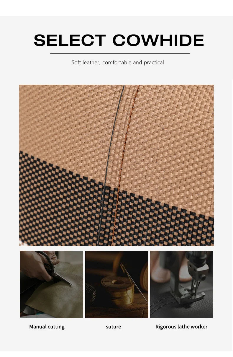 Genuine leather cowhide canvas checkered handbag 2025 new retro cross-body shoulder bag lady detachable shoulder strap small bag