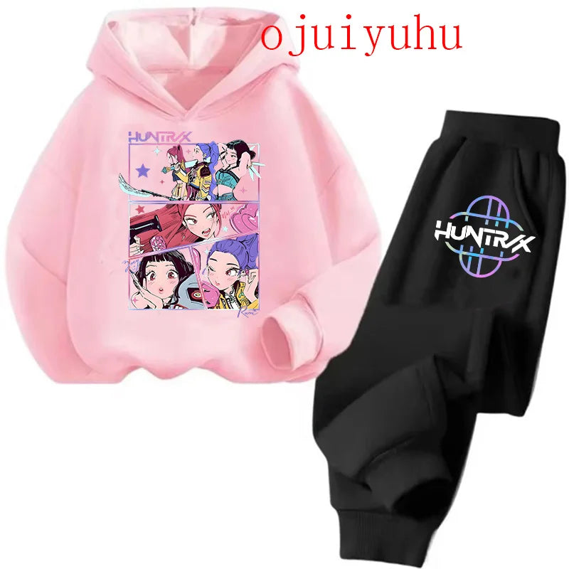 Unisex Sets Children Hoodies Kpop Demon Hunters Kawaii Pullover Sweatshirt Anime Trucksuit Cartoon Girls Boy Kids Clothes