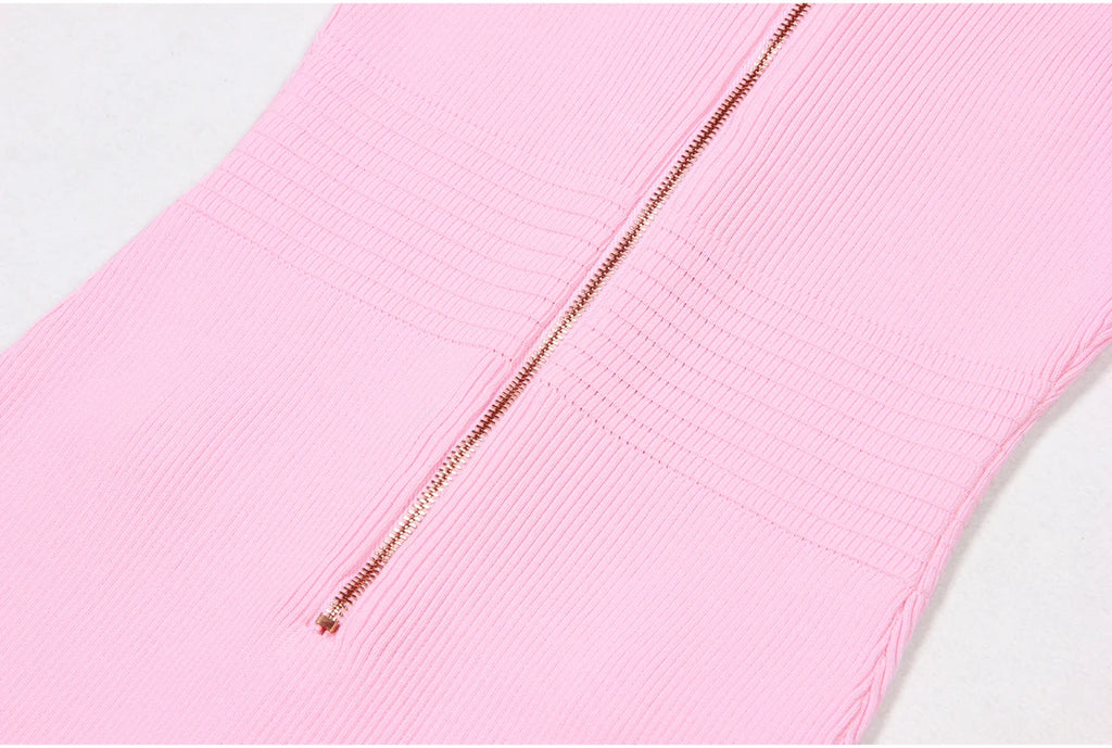 2025 Spring/Summer New Fashion Knitted Elastic Short Sleeve Solid Color Gold Button Slimming Style Commuter Women's Dress