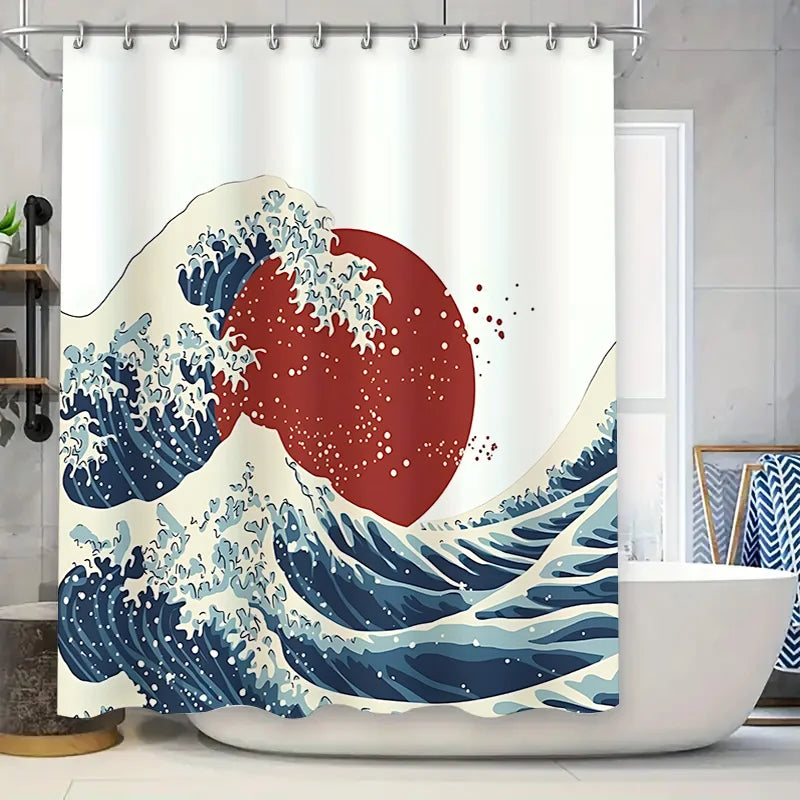 The Great Wave off Kanagawa Shower Curtain Japanese Style Bathroom Decor Art Print Waterproof Polyester Fabric Bath Curtain