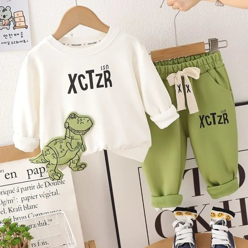 Fleece-Lined Sweatshirt Set Autumn Winter Wear Boy Children's Clothing Clothes Top Bottom Child Boys Outfit Kids Boy's Boy´s