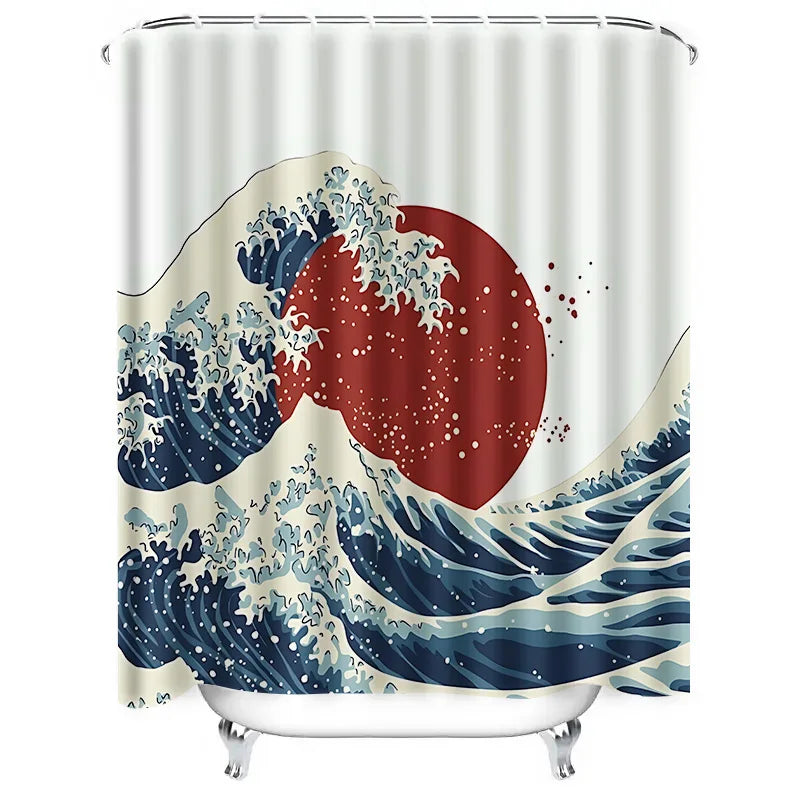 The Great Wave off Kanagawa Shower Curtain Japanese Style Bathroom Decor Art Print Waterproof Polyester Fabric Bath Curtain