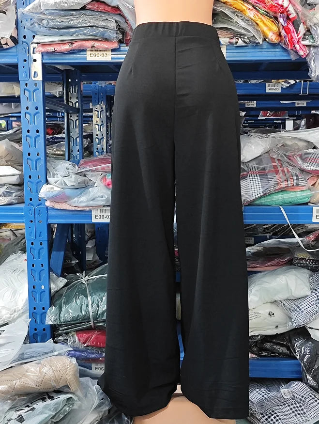 Elegant High Waist Wide Leg Bootcut Pants 2023 Summer European & American Fashion Simple Women's Flared Trousers