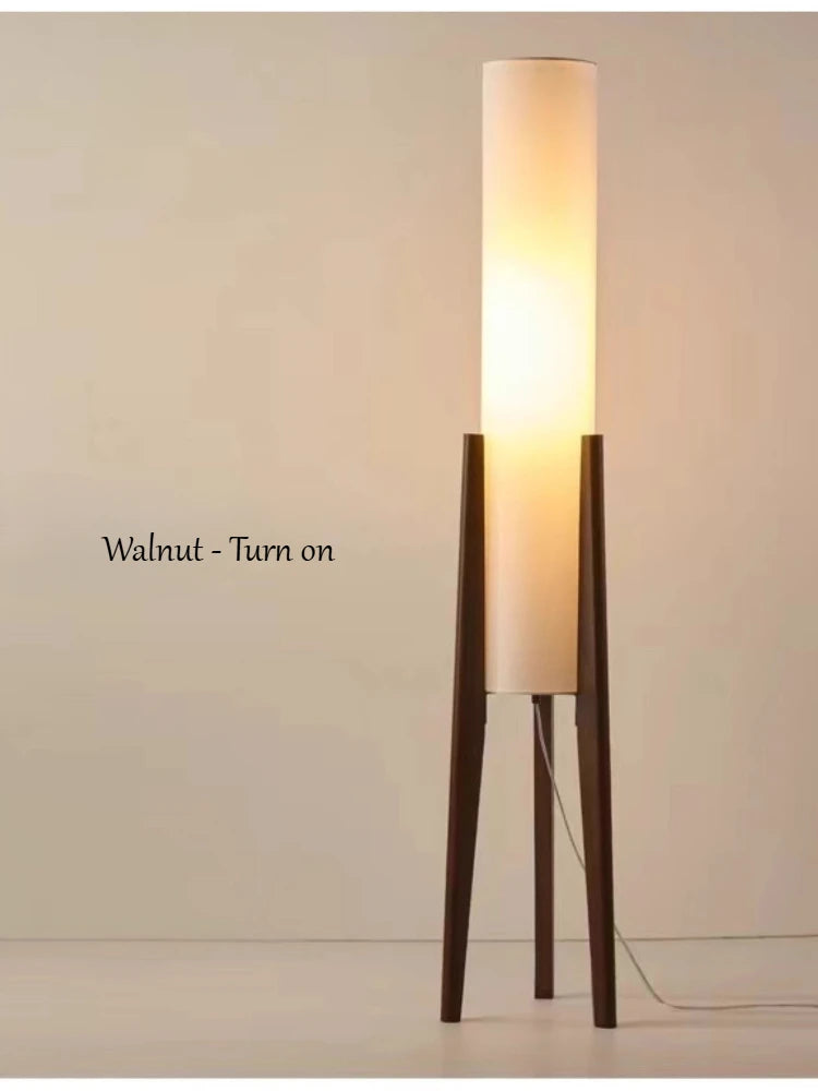 Retro Solid Wood Floor Lamp White Fabric Night Standing Light Home Decor Bedroom Bedside Living Dining Room Led Lighting Fixture