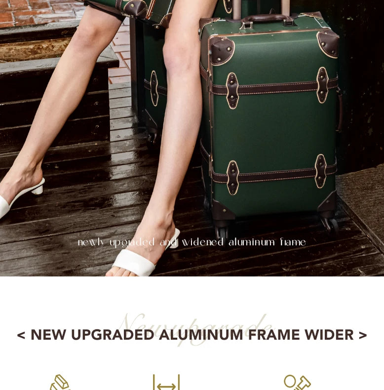urecity Vintage Luggage Set, 3 Piece Retro trolley luggage bag,Travel Luggage with Spinner Wheels and Beauty Case (Army Green)