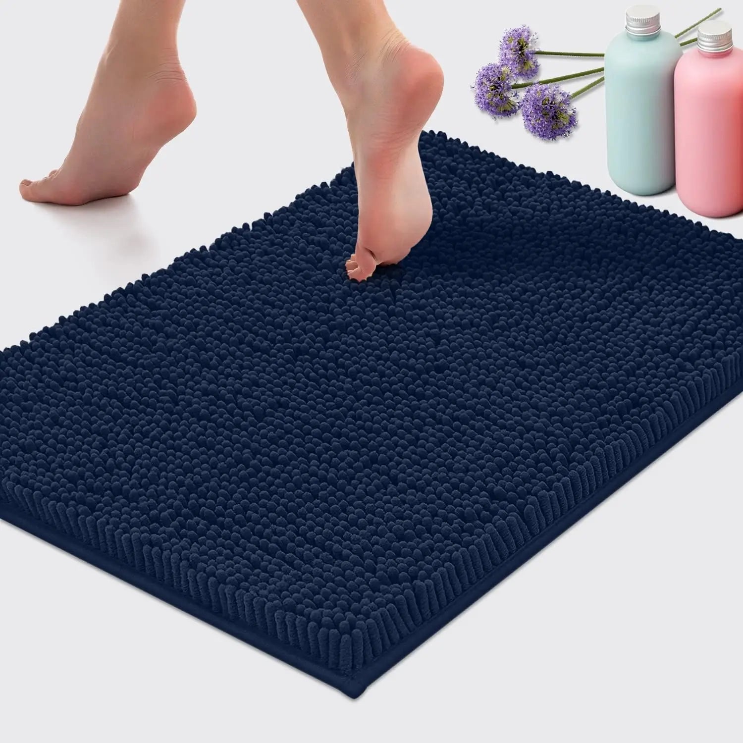 Chenille Absorbent Soft Plush Bath Mat Machine Washable Non slip Bathroom Carpet Suitable for Bathtubs and Showers