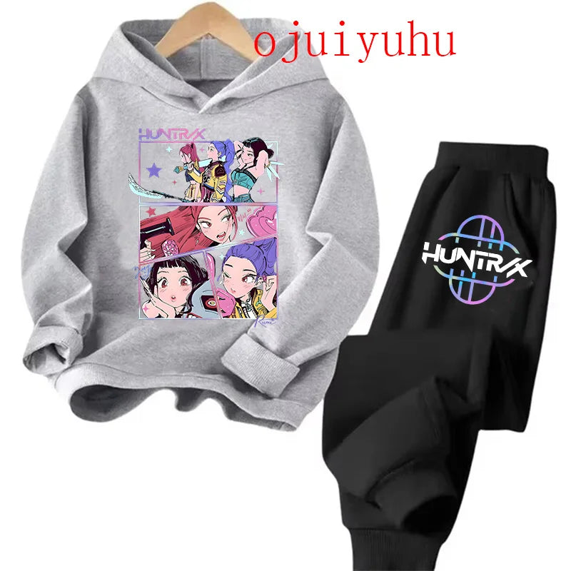 Unisex Sets Children Hoodies Kpop Demon Hunters Kawaii Pullover Sweatshirt Anime Trucksuit Cartoon Girls Boy Kids Clothes