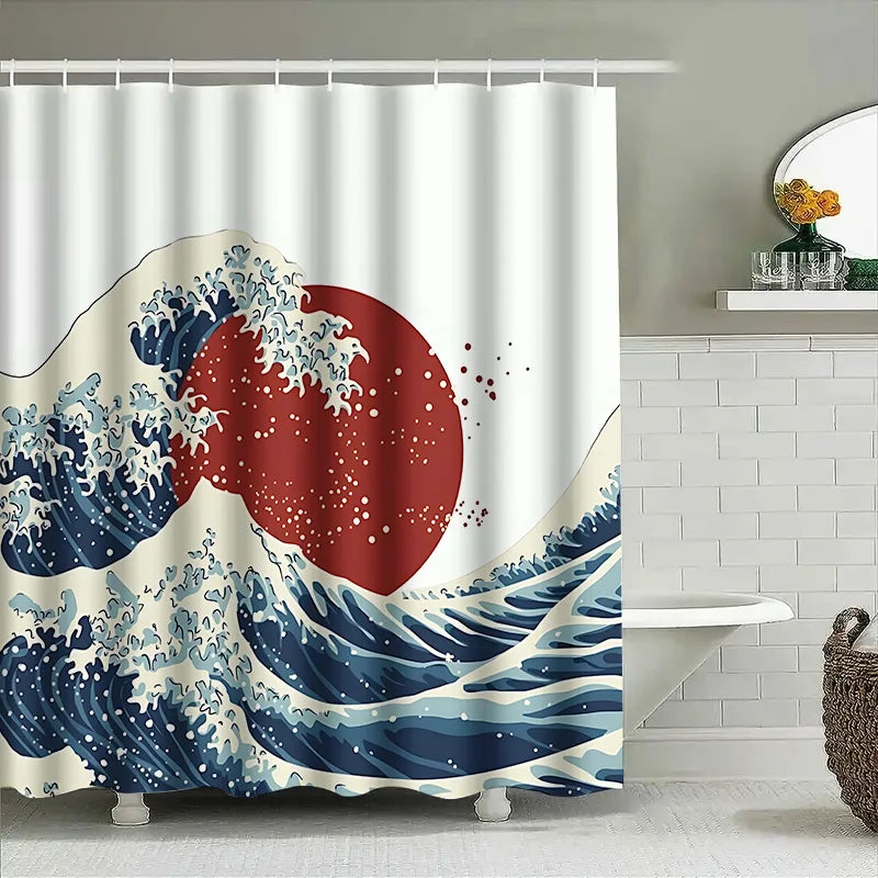 The Great Wave off Kanagawa Shower Curtain Japanese Style Bathroom Decor Art Print Waterproof Polyester Fabric Bath Curtain