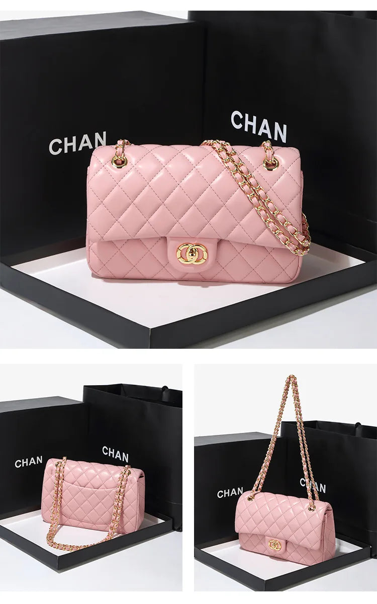 New Double Circle DIY Diamond Grid Chain Bag Fashionable Luxury Sheepskin Pattern Women's Single Shoulder Slant Cross Bag