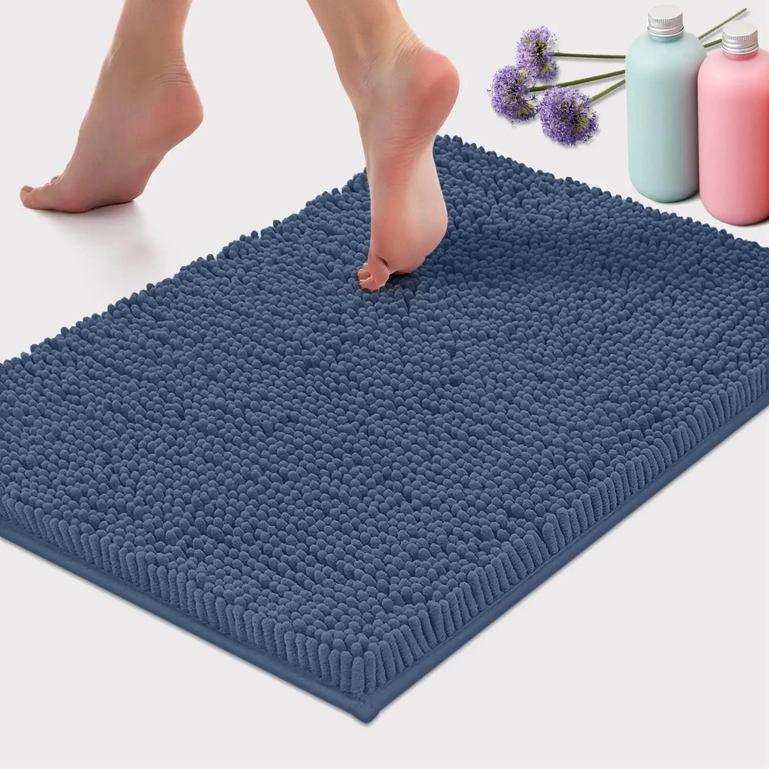 Chenille Absorbent Soft Plush Bath Mat Machine Washable Non slip Bathroom Carpet Suitable for Bathtubs and Showers