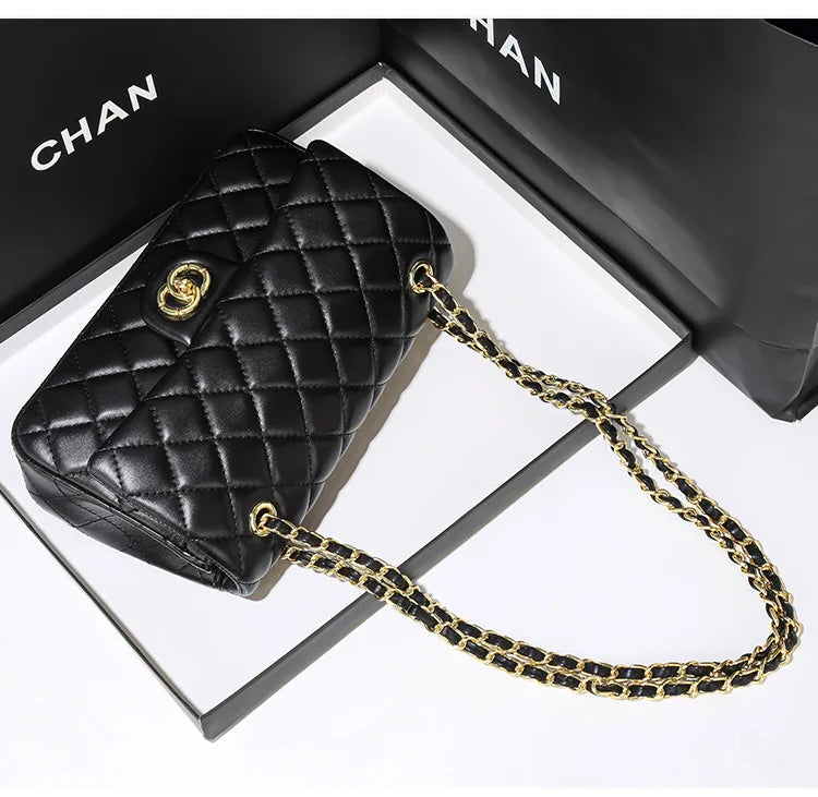 New Double Circle DIY Diamond Grid Chain Bag Fashionable Luxury Sheepskin Pattern Women's Single Shoulder Slant Cross Bag