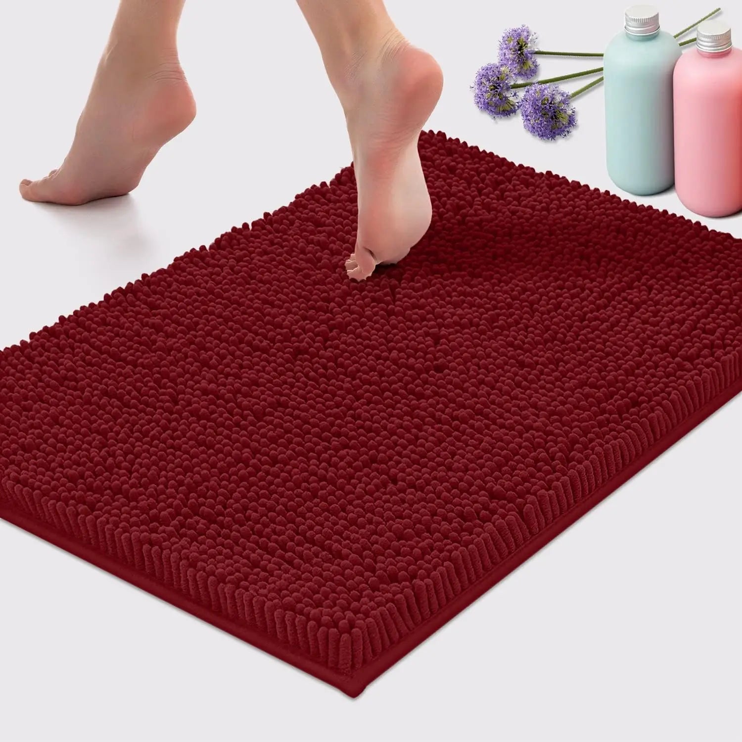 Chenille Absorbent Soft Plush Bath Mat Machine Washable Non slip Bathroom Carpet Suitable for Bathtubs and Showers