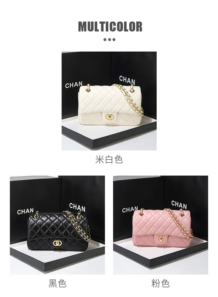 New Double Circle DIY Diamond Grid Chain Bag Fashionable Luxury Sheepskin Pattern Women's Single Shoulder Slant Cross Bag