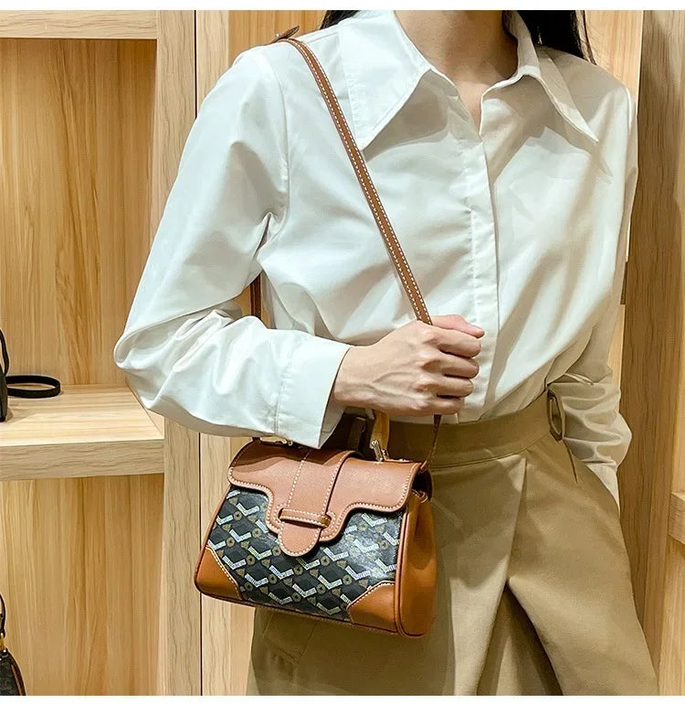 Women's Wooden Handle Genuine Leather Old Flower Cross-Border New Style Commute Keli Bag Single Shoulder Slant Cross Small Bag