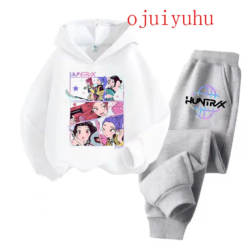 Unisex Sets Children Hoodies Kpop Demon Hunters Kawaii Pullover Sweatshirt Anime Trucksuit Cartoon Girls Boy Kids Clothes