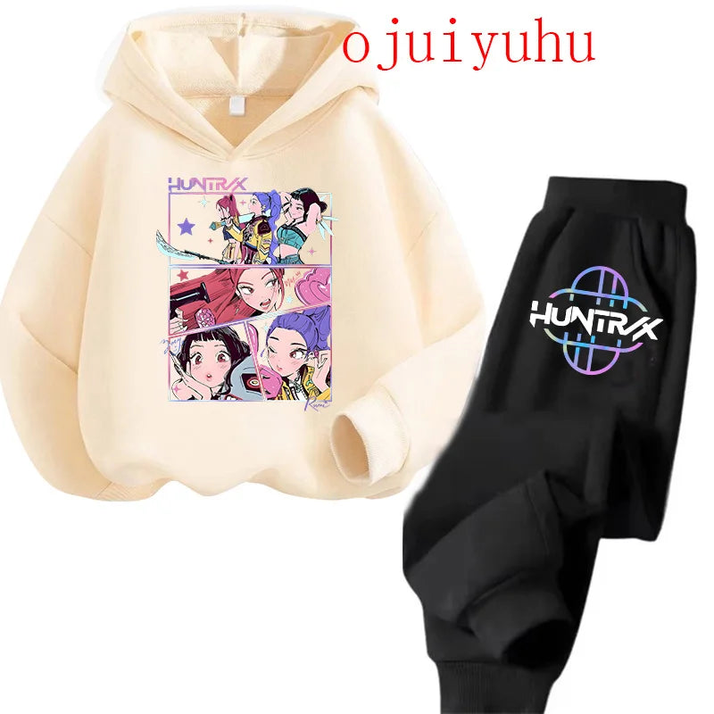 Unisex Sets Children Hoodies Kpop Demon Hunters Kawaii Pullover Sweatshirt Anime Trucksuit Cartoon Girls Boy Kids Clothes