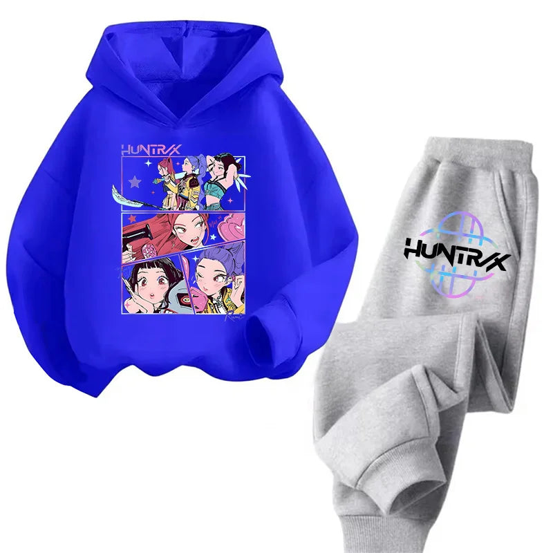 Unisex Sets Children Hoodies Kpop Demon Hunters Kawaii Pullover Sweatshirt Anime Trucksuit Cartoon Girls Boy Kids Clothes