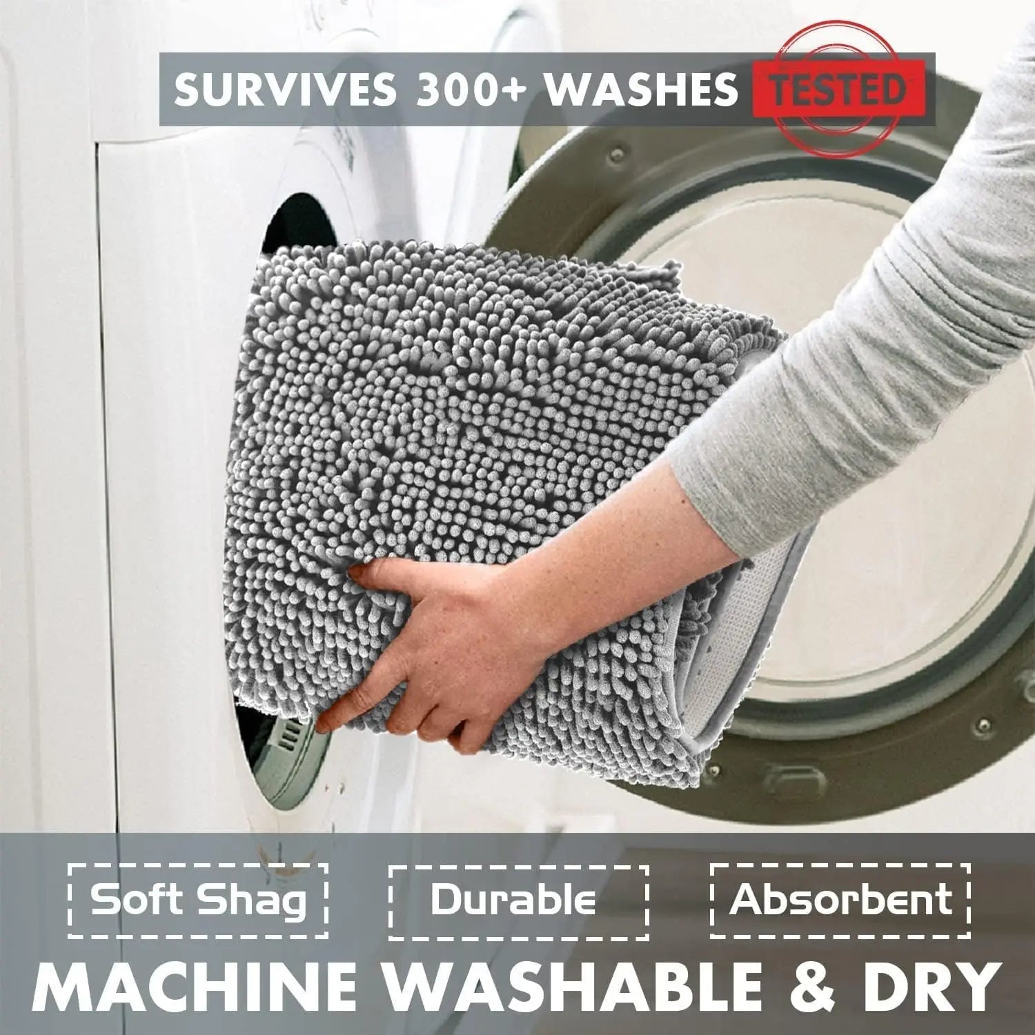 Chenille Absorbent Soft Plush Bath Mat Machine Washable Non slip Bathroom Carpet Suitable for Bathtubs and Showers