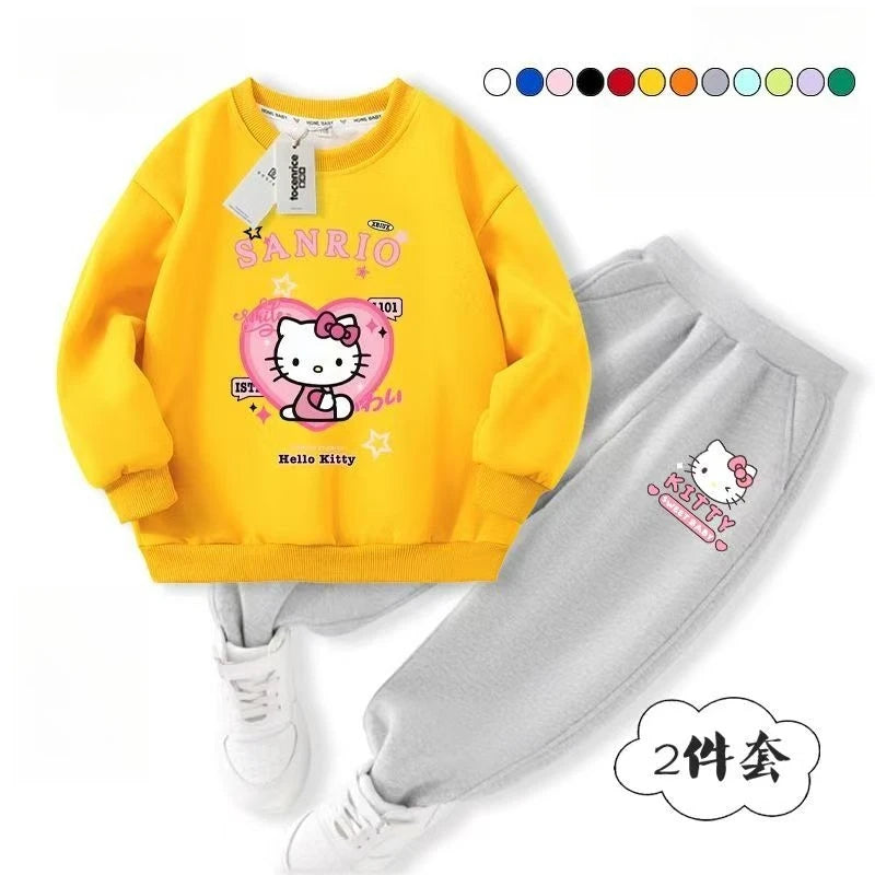 Baby Girl Clothes Set Autumn Kid Hello Kitty Printed Sweatshirts Pullover Top & Pants 2pcs Suit Children Boys Tracksuits Outfits