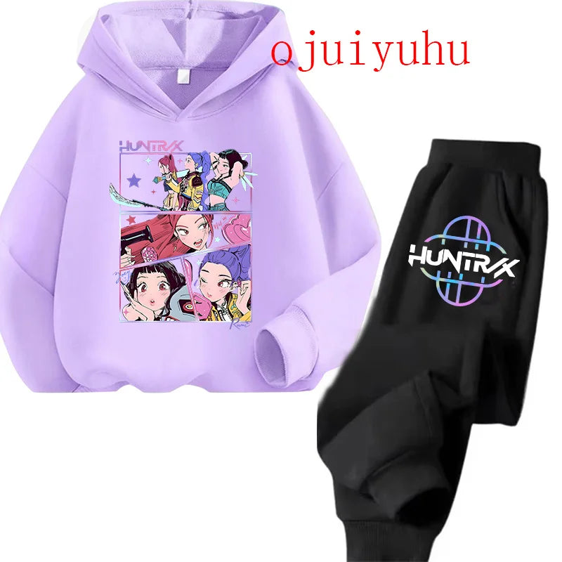 Unisex Sets Children Hoodies Kpop Demon Hunters Kawaii Pullover Sweatshirt Anime Trucksuit Cartoon Girls Boy Kids Clothes
