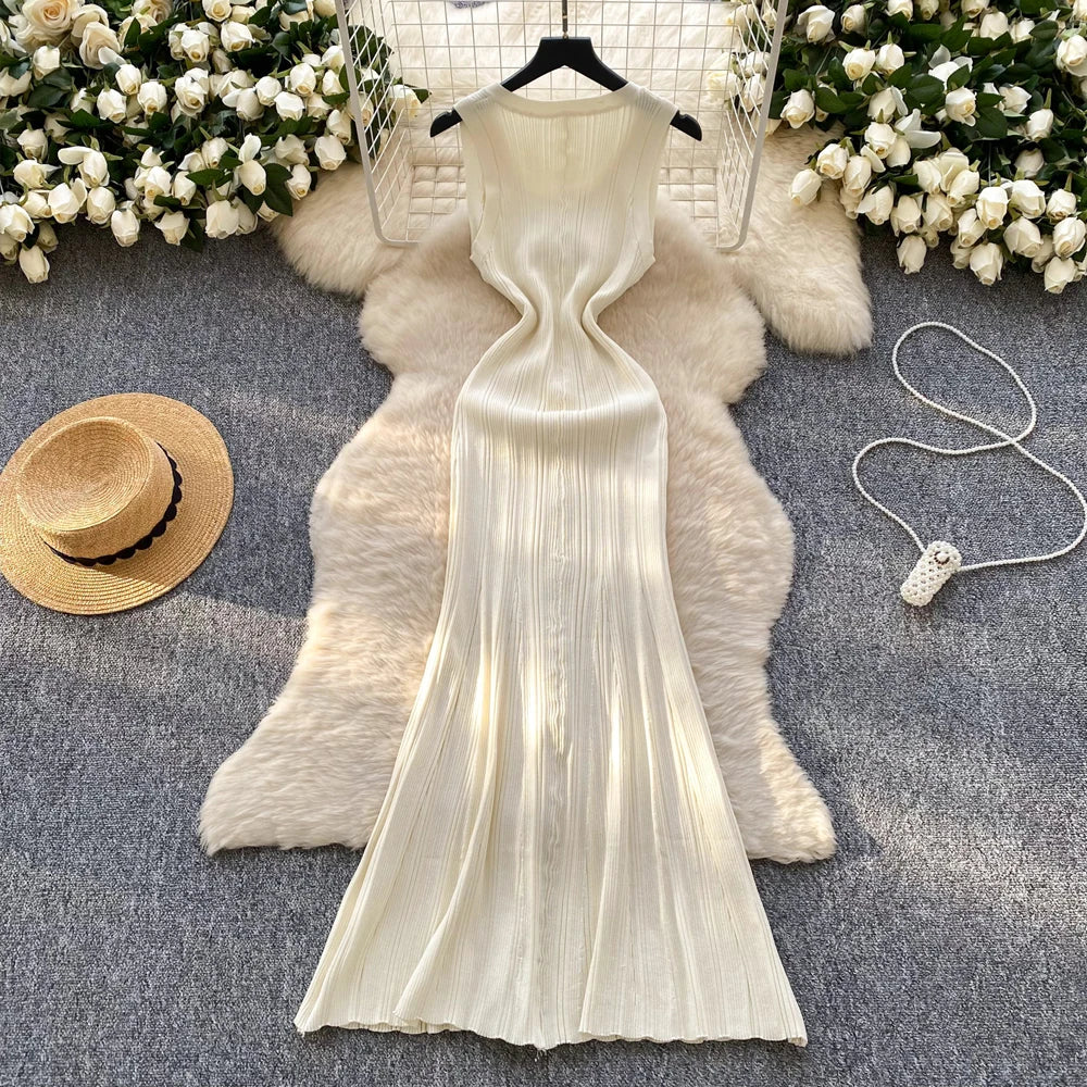 YuooMuoo Brand Fashion Luxury Single-breasted Maxi  Dress Women Sleeveless Wrap Hip Bodycon Summer Dress Elegant Party Vestidos