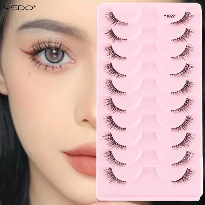 YSDO Fox Eye lashes 3/10 Pairs Lashes 3D Mink Natural Lashes Soft Cat Eye Lashes Extension Fluffy Lashes Makeup Half Eyelashes