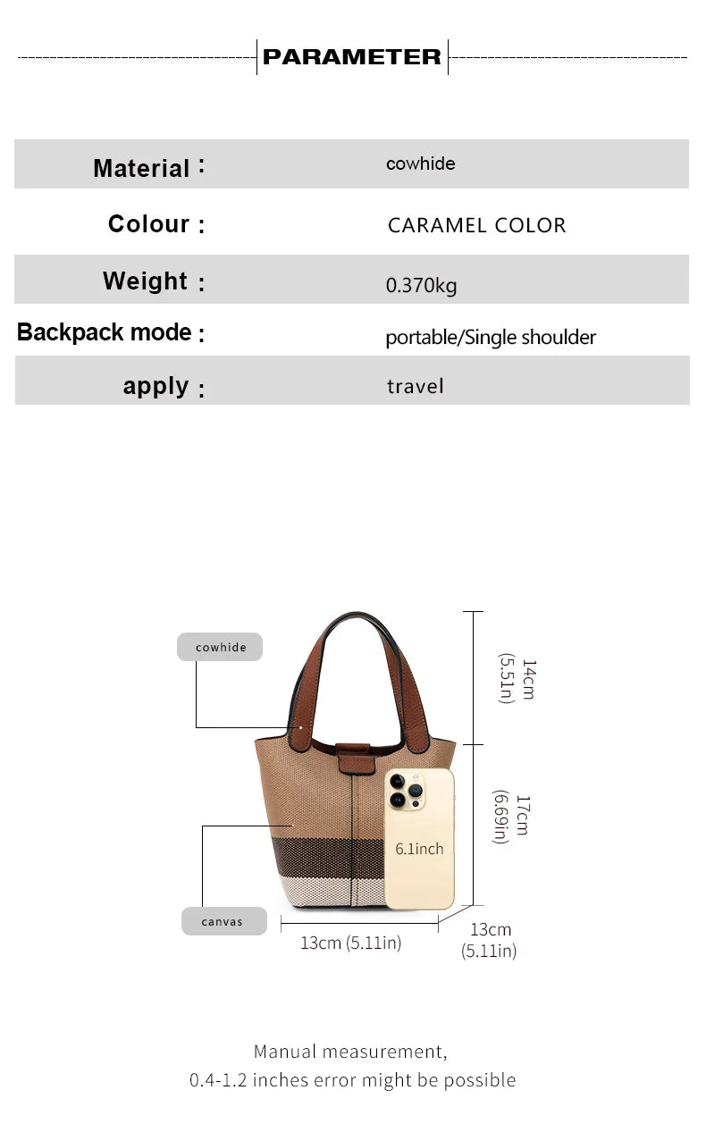 Genuine leather cowhide canvas checkered handbag 2025 new retro cross-body shoulder bag lady detachable shoulder strap small bag