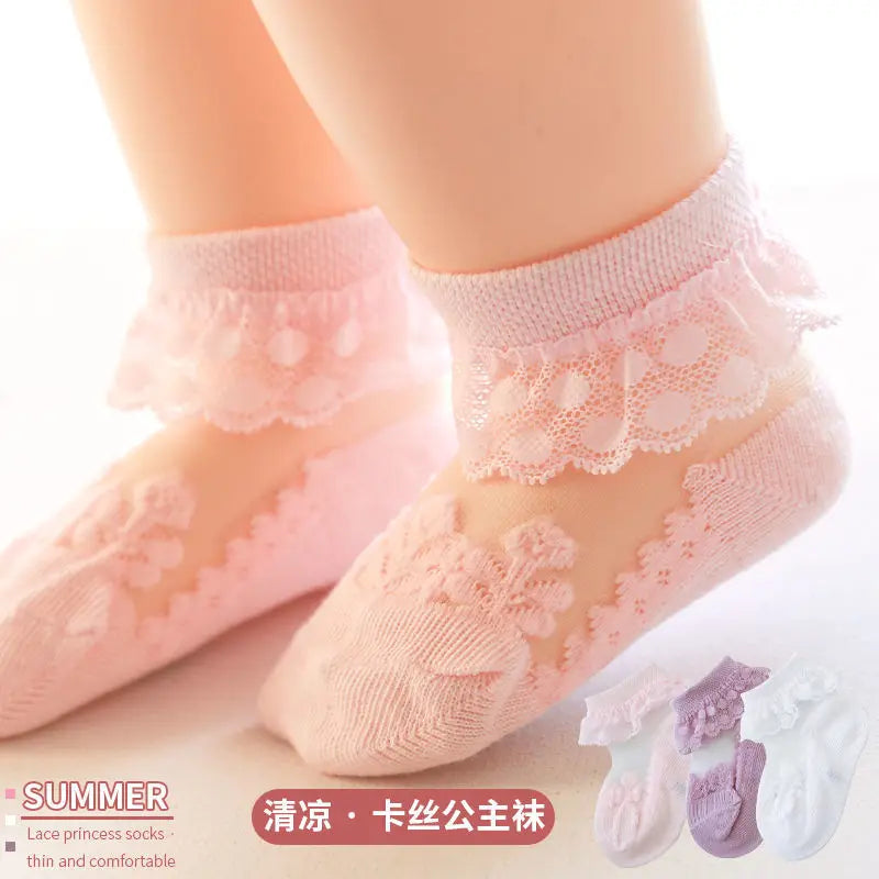 Baby Girls Kids Socks Summer Lace Ruffle Princess Children Ankle Short Breathable Cotton Toddler Dance Thin Sock