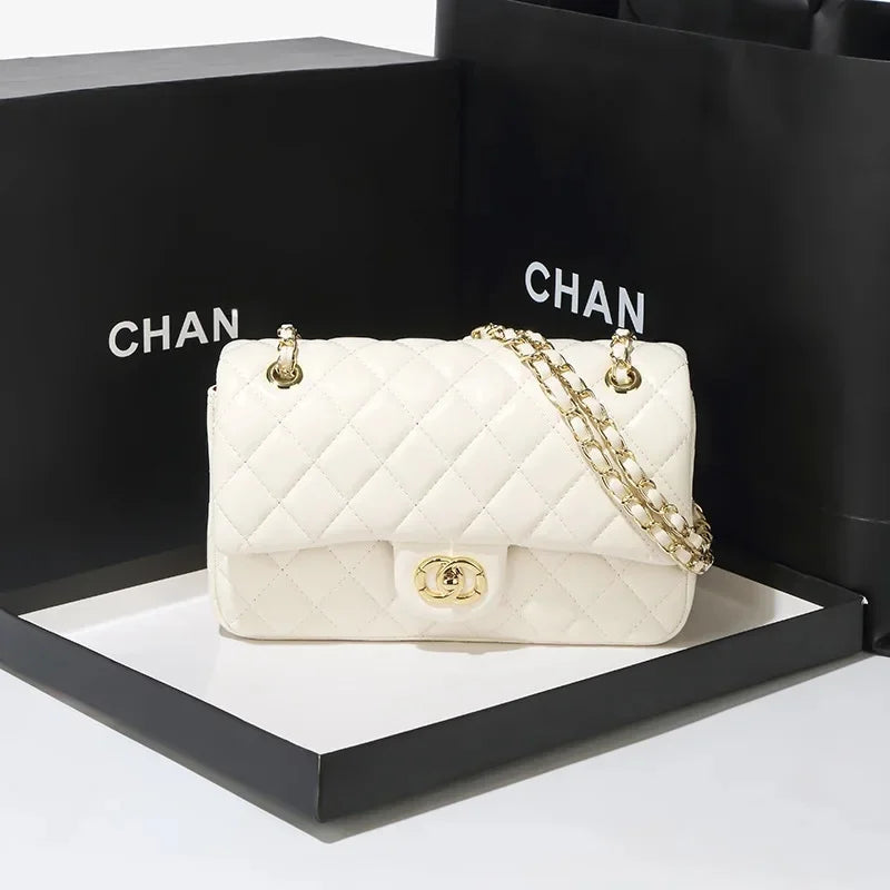 New Double Circle DIY Diamond Grid Chain Bag Fashionable Luxury Sheepskin Pattern Women's Single Shoulder Slant Cross Bag