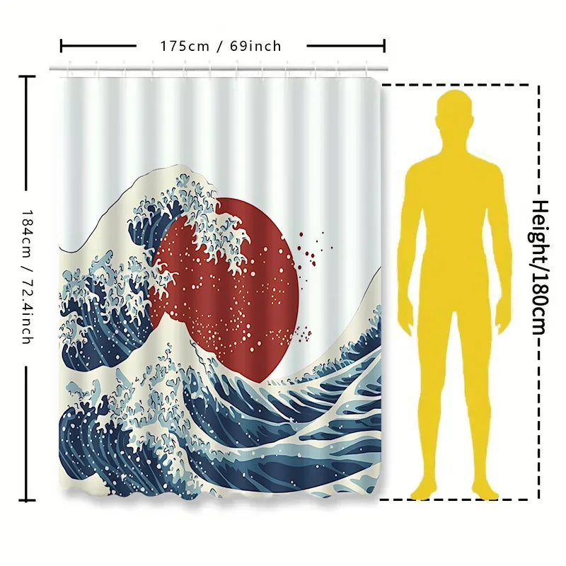 The Great Wave off Kanagawa Shower Curtain Japanese Style Bathroom Decor Art Print Waterproof Polyester Fabric Bath Curtain
