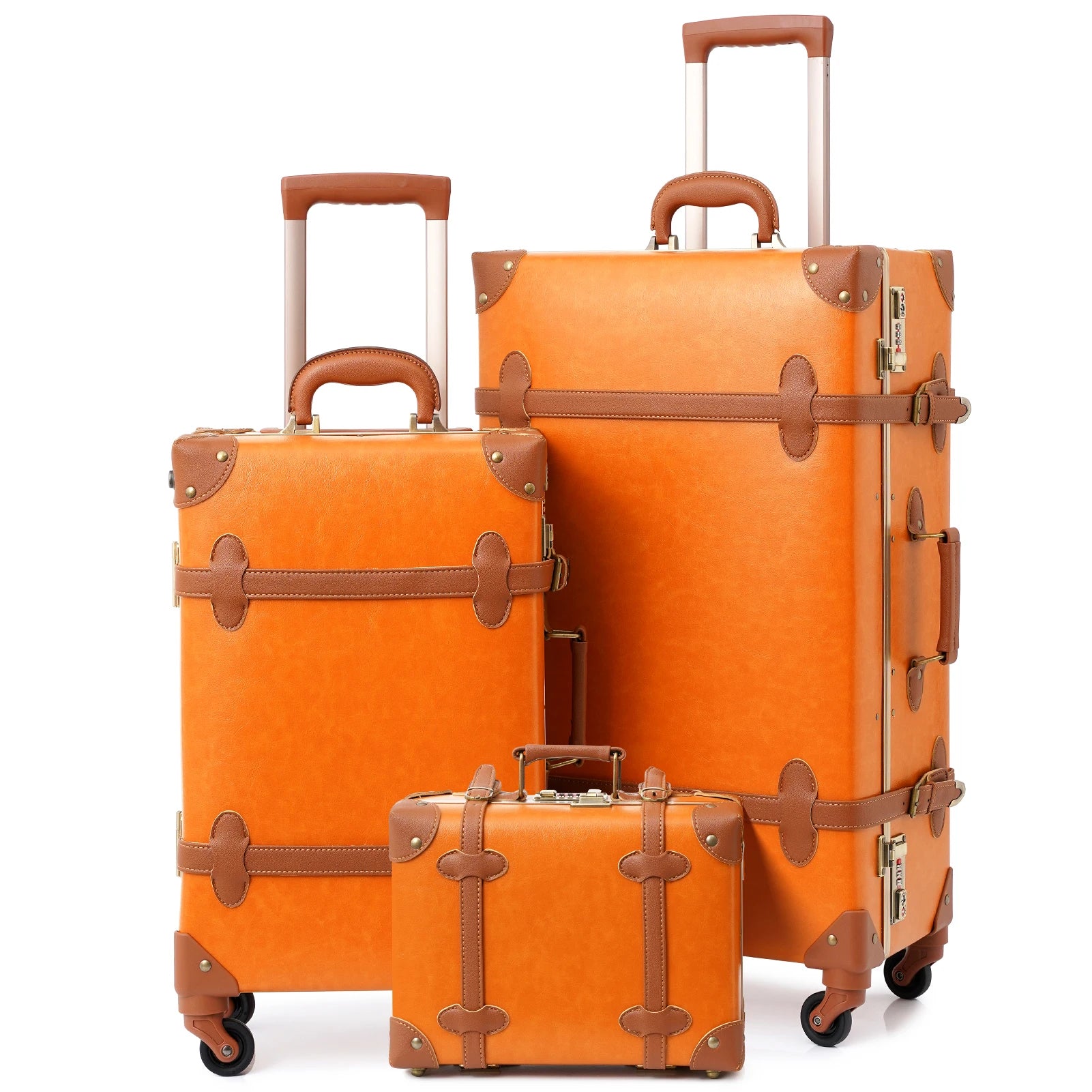 urecity Vintage Luggage Set, 3 Piece Retro trolley luggage bag,Travel Luggage with Spinner Wheels and Beauty Case (Army Green)
