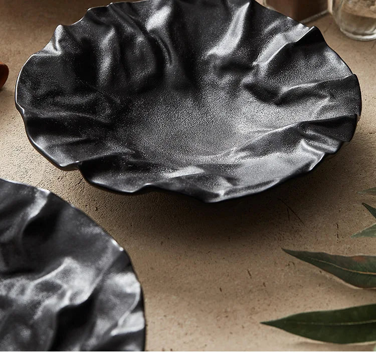 Folding deep plate, dishes, Japanese tableware, western-style salad, household ceramic high-grade tableware.