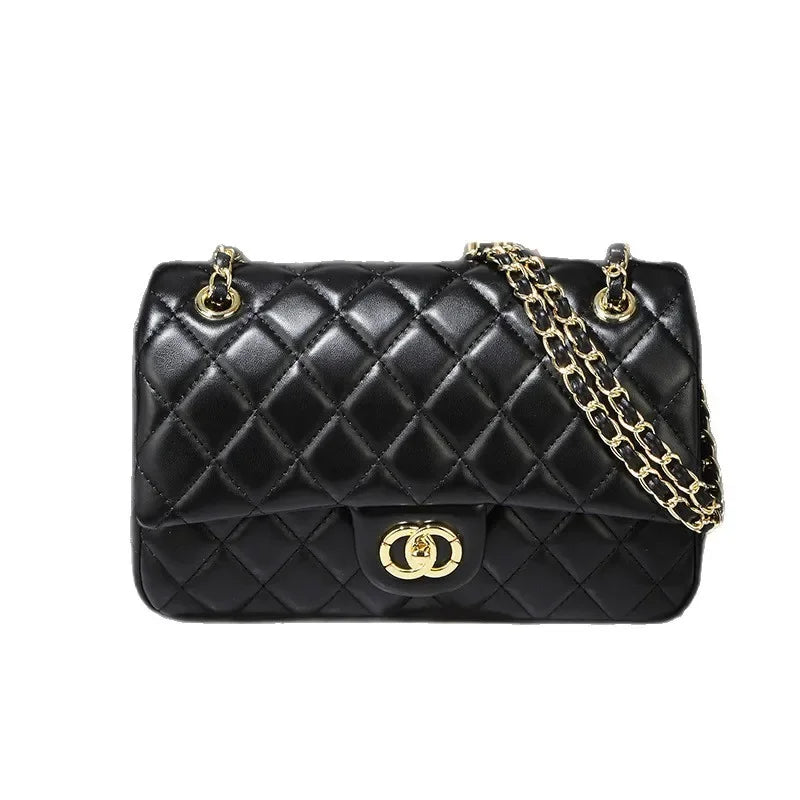 New Double Circle DIY Diamond Grid Chain Bag Fashionable Luxury Sheepskin Pattern Women's Single Shoulder Slant Cross Bag