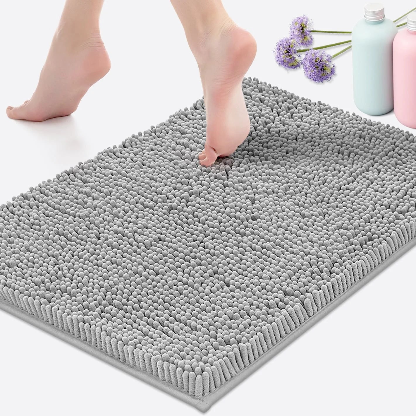 Chenille Absorbent Soft Plush Bath Mat Machine Washable Non slip Bathroom Carpet Suitable for Bathtubs and Showers