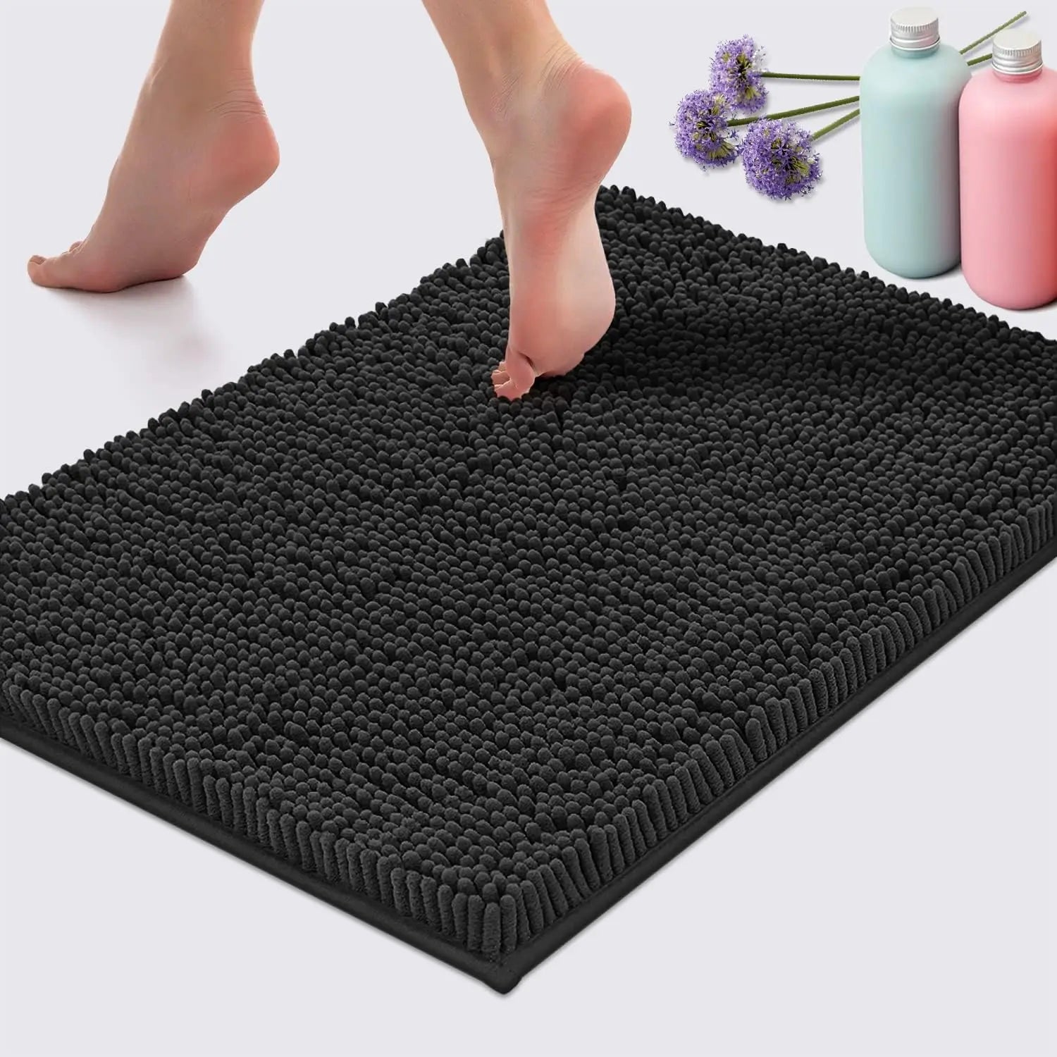 Chenille Absorbent Soft Plush Bath Mat Machine Washable Non slip Bathroom Carpet Suitable for Bathtubs and Showers
