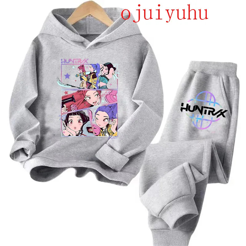 Unisex Sets Children Hoodies Kpop Demon Hunters Kawaii Pullover Sweatshirt Anime Trucksuit Cartoon Girls Boy Kids Clothes