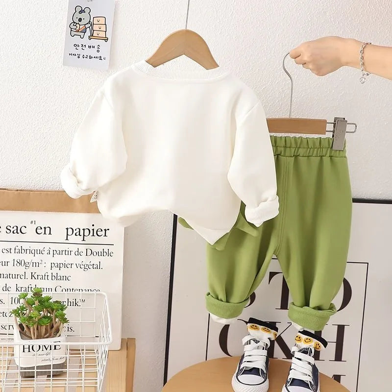 Fleece-Lined Sweatshirt Set Autumn Winter Wear Boy Children's Clothing Clothes Top Bottom Child Boys Outfit Kids Boy's Boy´s