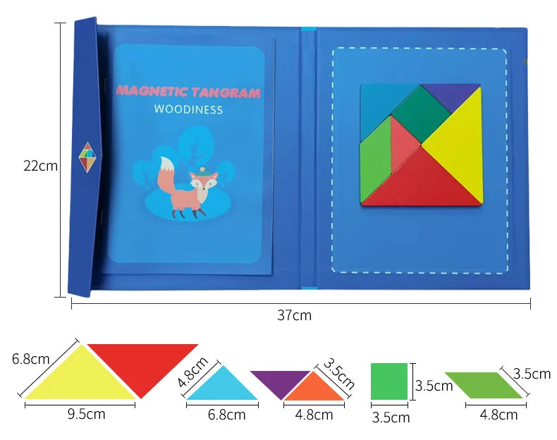 Wooden Jigsaw Magnetic Tangram Puzzle Book Educational Toys For Children Baby Kid Portable Montessori Learning Intelligence