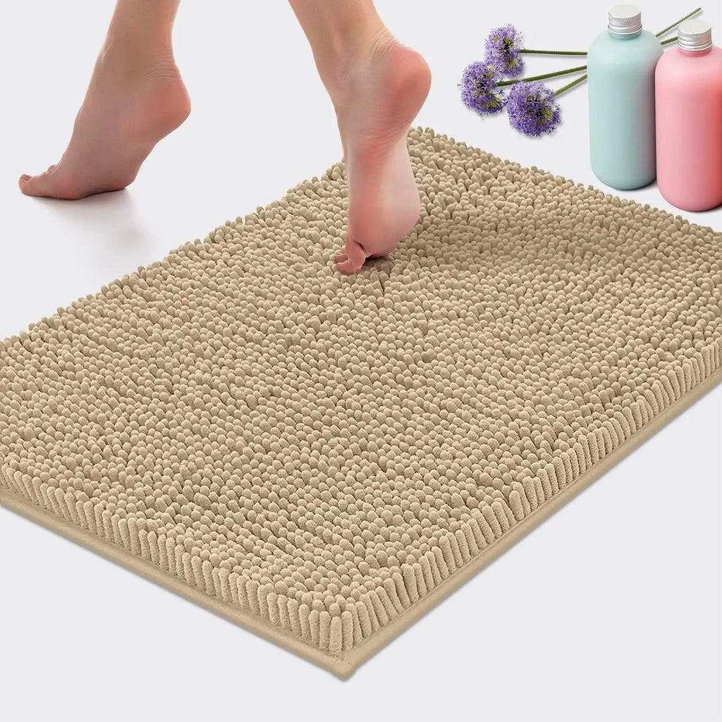 Chenille Absorbent Soft Plush Bath Mat Machine Washable Non slip Bathroom Carpet Suitable for Bathtubs and Showers