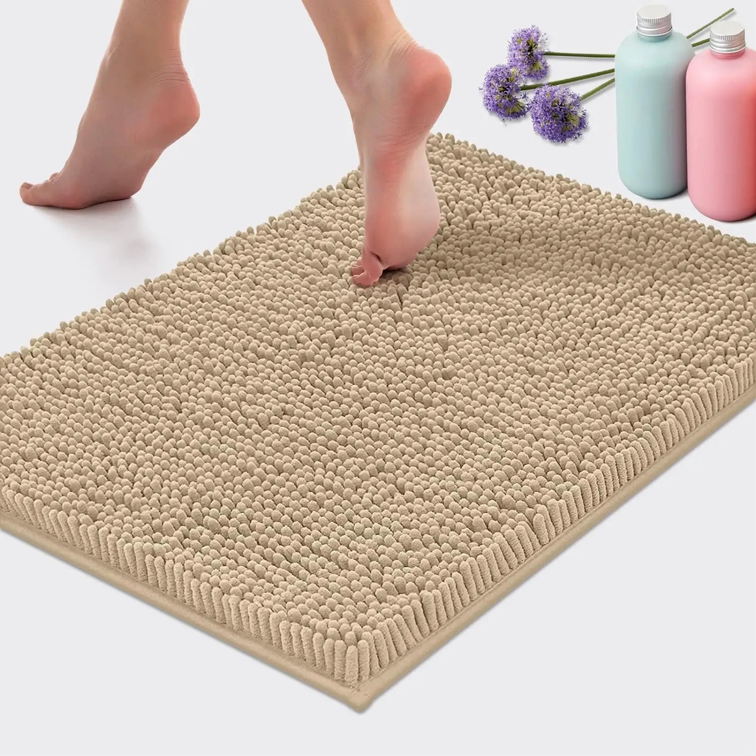 Chenille Absorbent Soft Plush Bath Mat Machine Washable Non slip Bathroom Carpet Suitable for Bathtubs and Showers