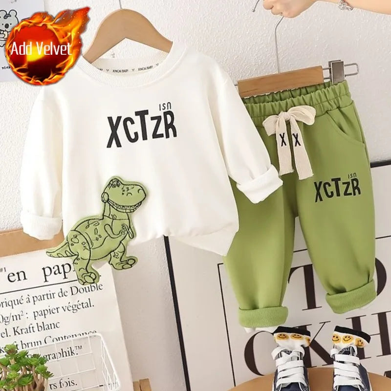 Fleece-Lined Sweatshirt Set Autumn Winter Wear Boy Children's Clothing Clothes Top Bottom Child Boys Outfit Kids Boy's Boy´s