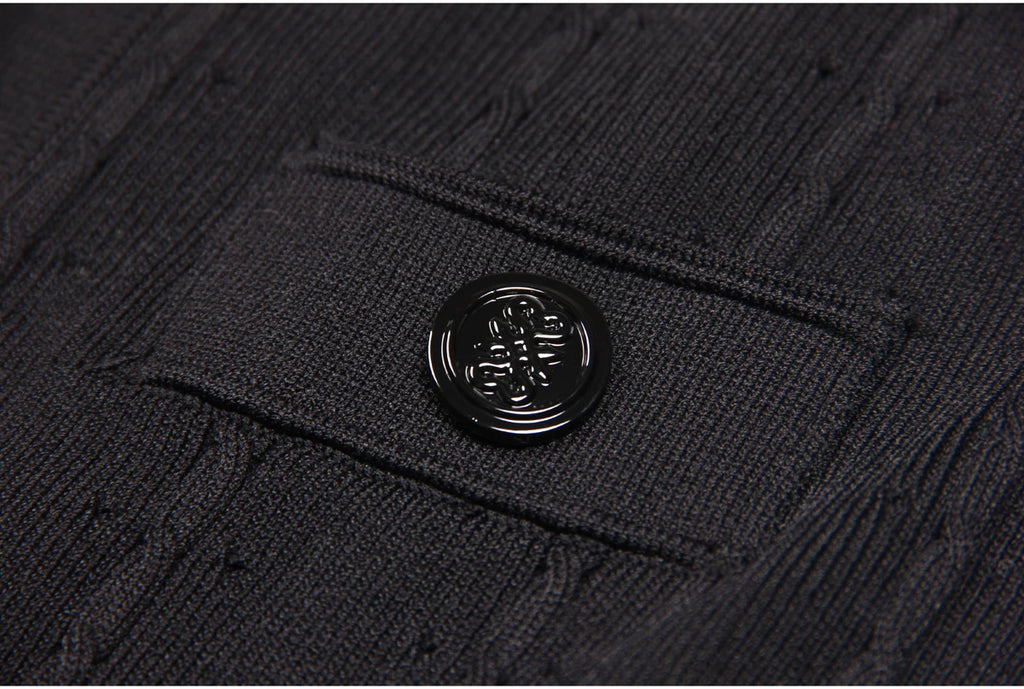 Three Color High-quality New Fashionable Elastic Knitted Hollow Round Neck Single Breasted Short Sleeved Slim Fit Women's Dress