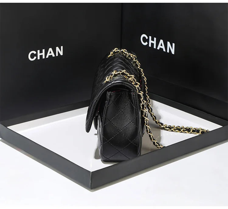 New Double Circle DIY Diamond Grid Chain Bag Fashionable Luxury Sheepskin Pattern Women's Single Shoulder Slant Cross Bag