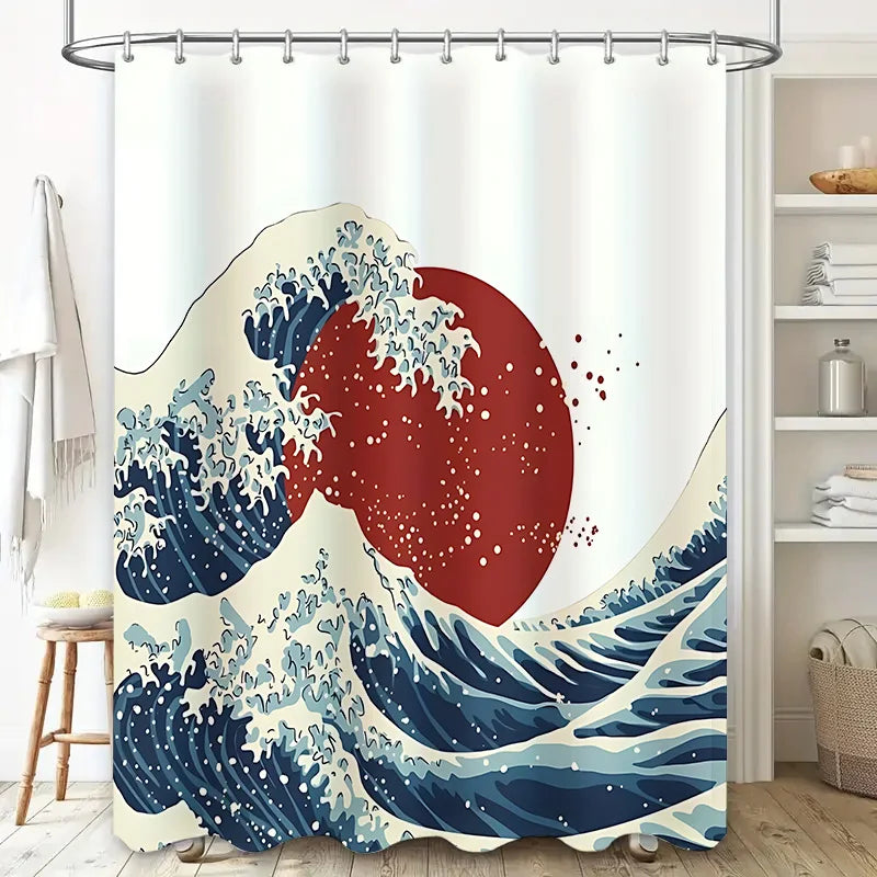 The Great Wave off Kanagawa Shower Curtain Japanese Style Bathroom Decor Art Print Waterproof Polyester Fabric Bath Curtain