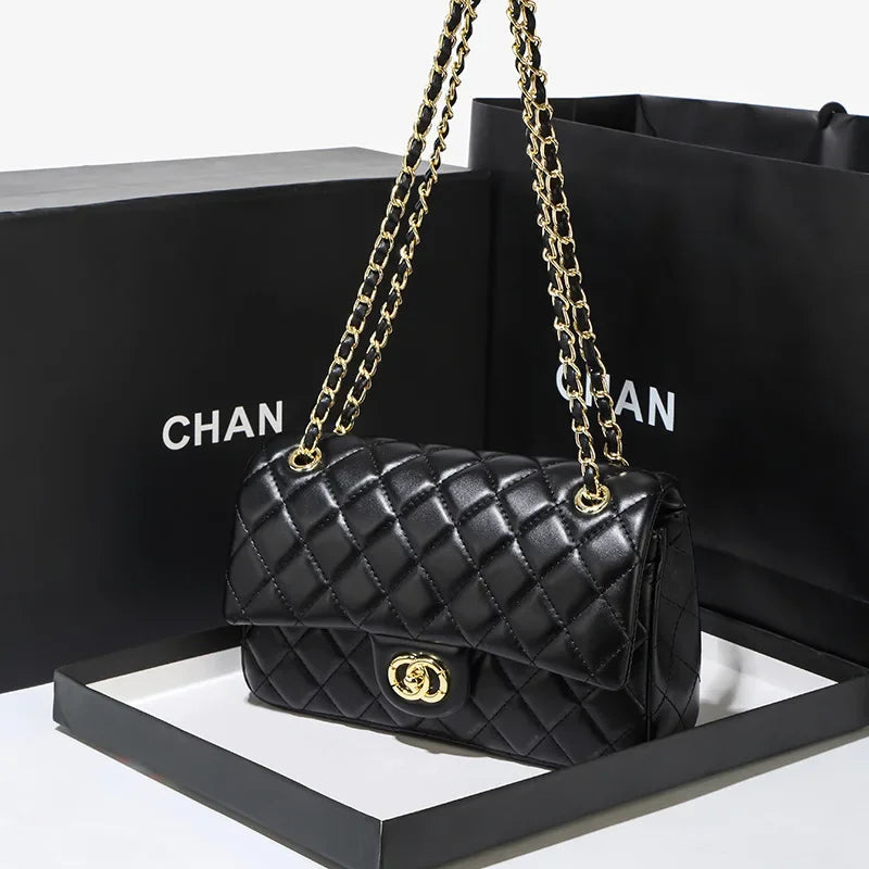 New Double Circle DIY Diamond Grid Chain Bag Fashionable Luxury Sheepskin Pattern Women's Single Shoulder Slant Cross Bag