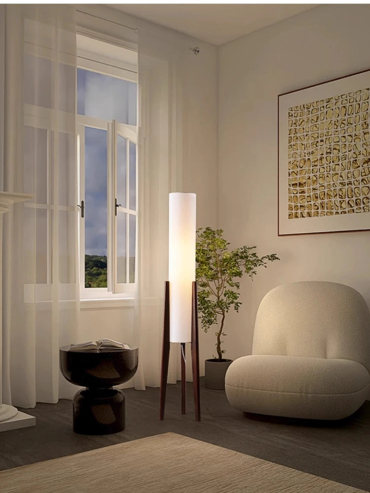Retro Solid Wood Floor Lamp White Fabric Night Standing Light Home Decor Bedroom Bedside Living Dining Room Led Lighting Fixture