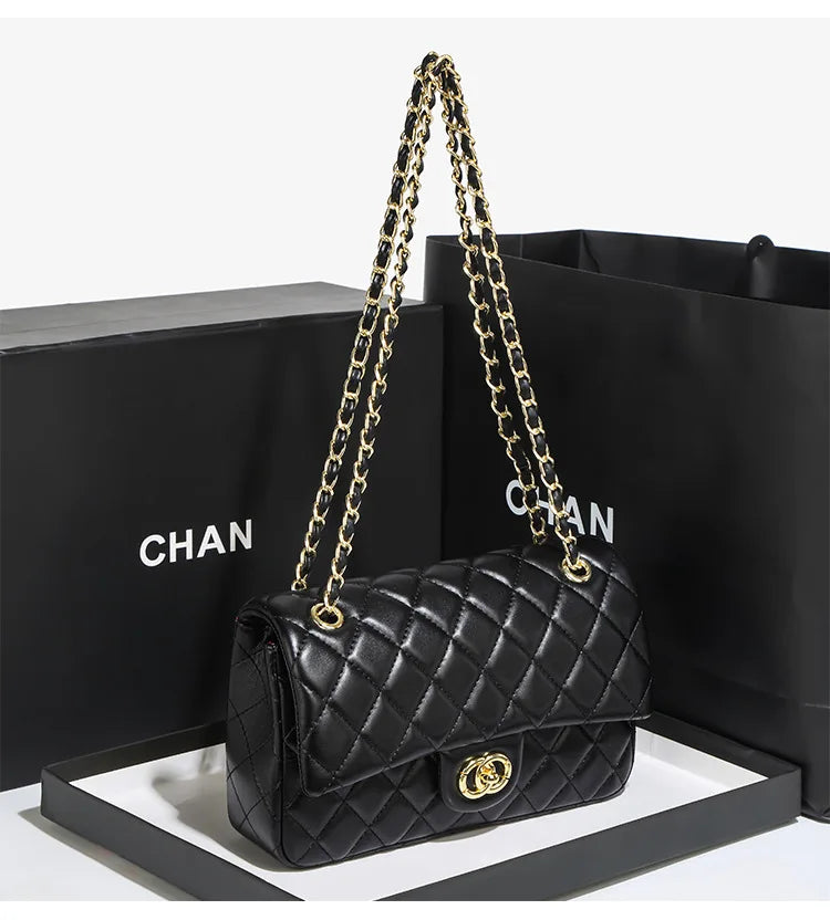 New Double Circle DIY Diamond Grid Chain Bag Fashionable Luxury Sheepskin Pattern Women's Single Shoulder Slant Cross Bag